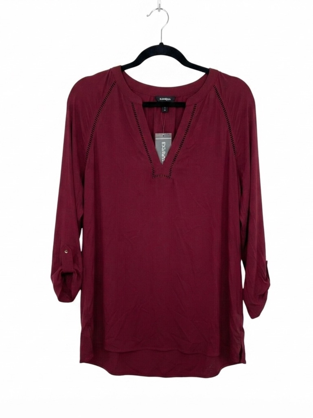 Express Wine Red V-Neck 3/4 Sleeve Tunic